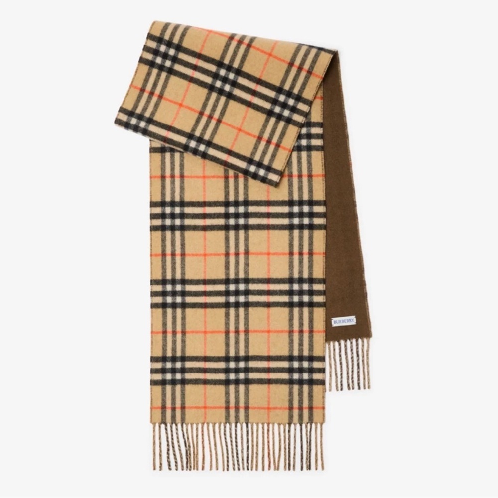NWT BURBERRY Vintage Check to Solid Reversible 100% Cashmere Scarf Shrub UNISEX